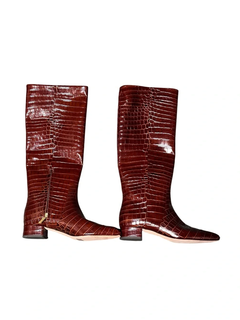 Veronica Beard Cecile Croc-Embossed Leather Knee-High Boot, Red brown 9 NWT 795$